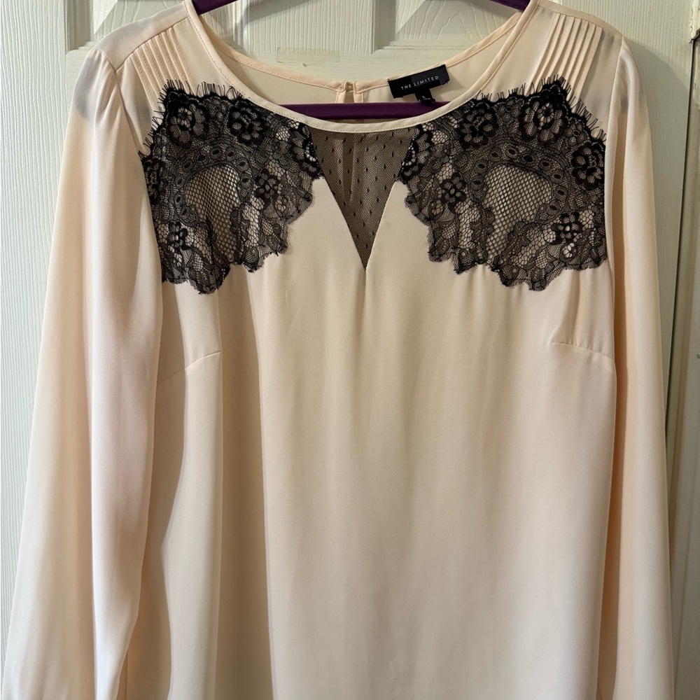 The Limited Light Oink Blouse with Black Lace Accents